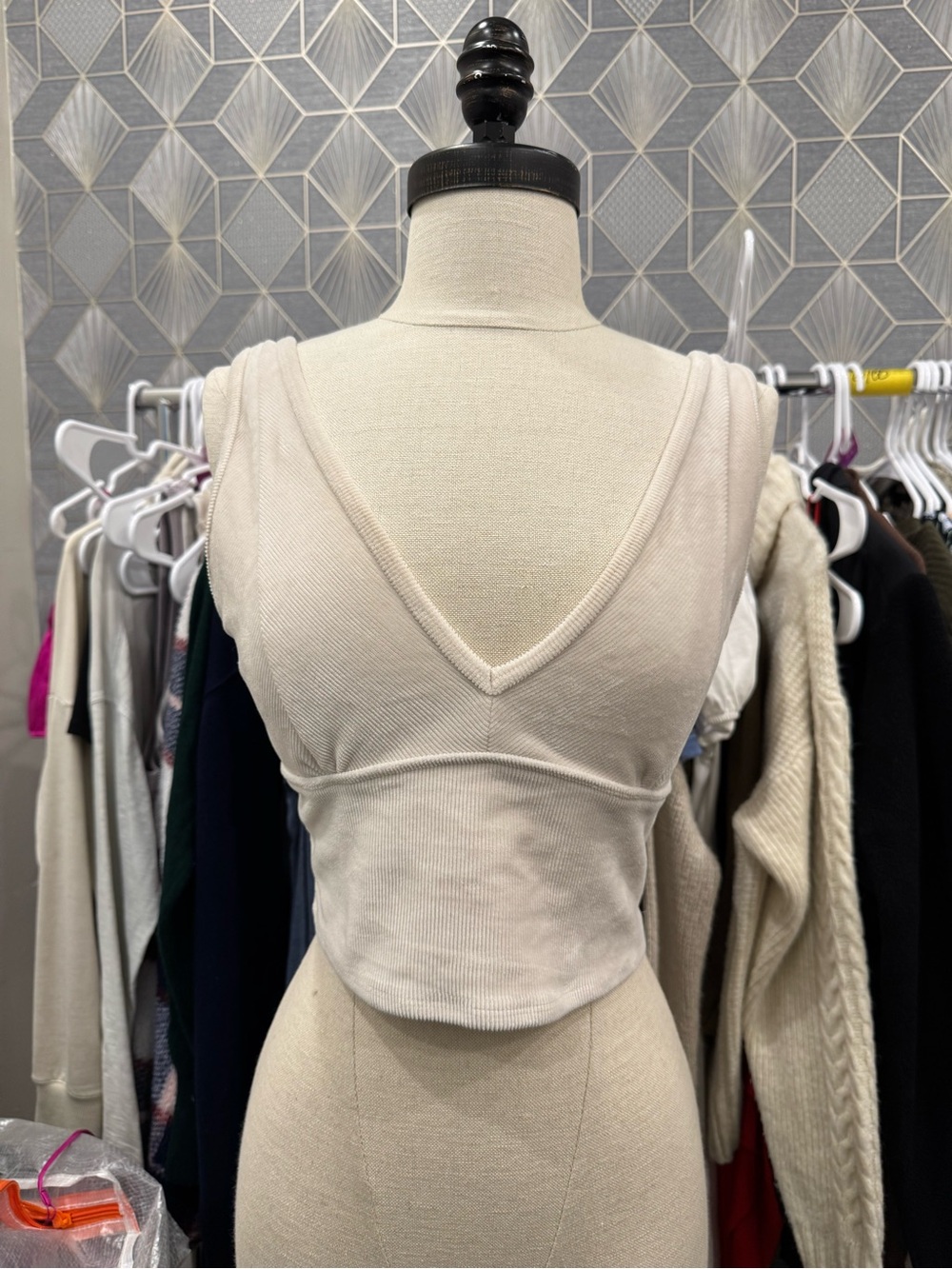 Hollister Beige Ribbed V-Neck Cropped Camisole
